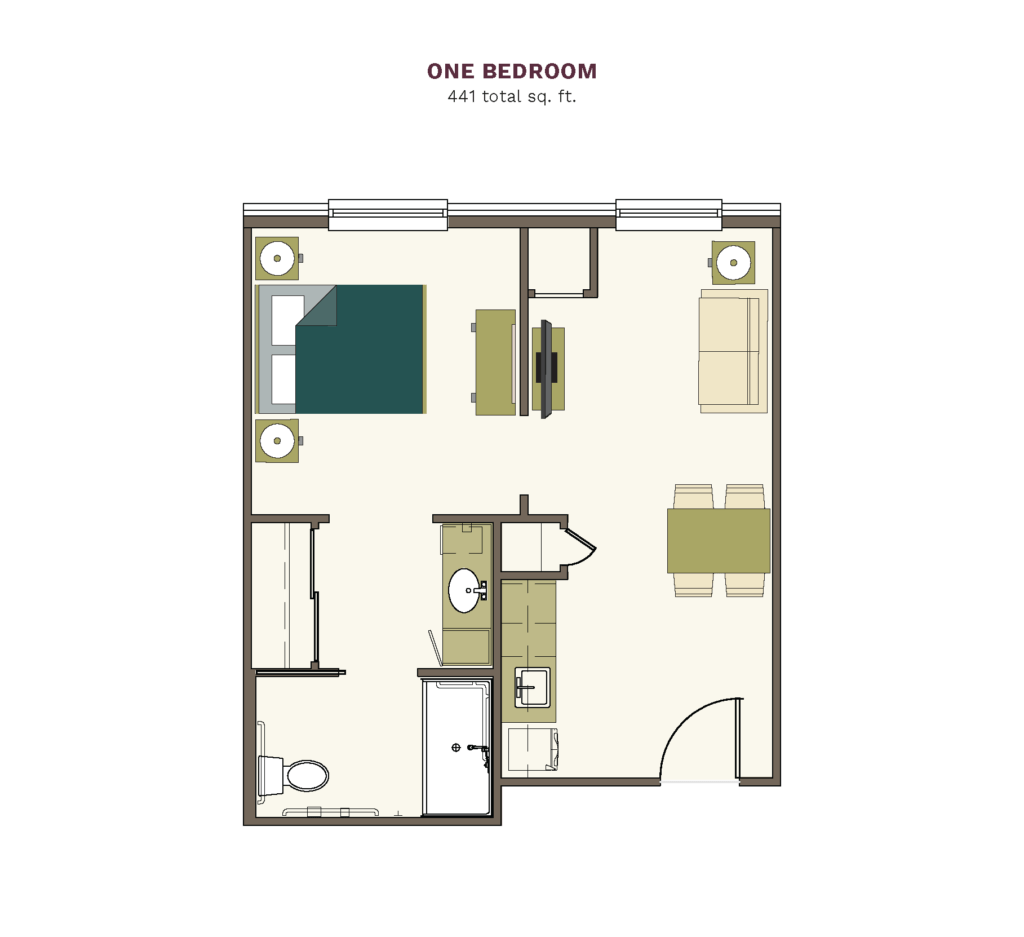 Assisted Living One Bedroom floor plan image.