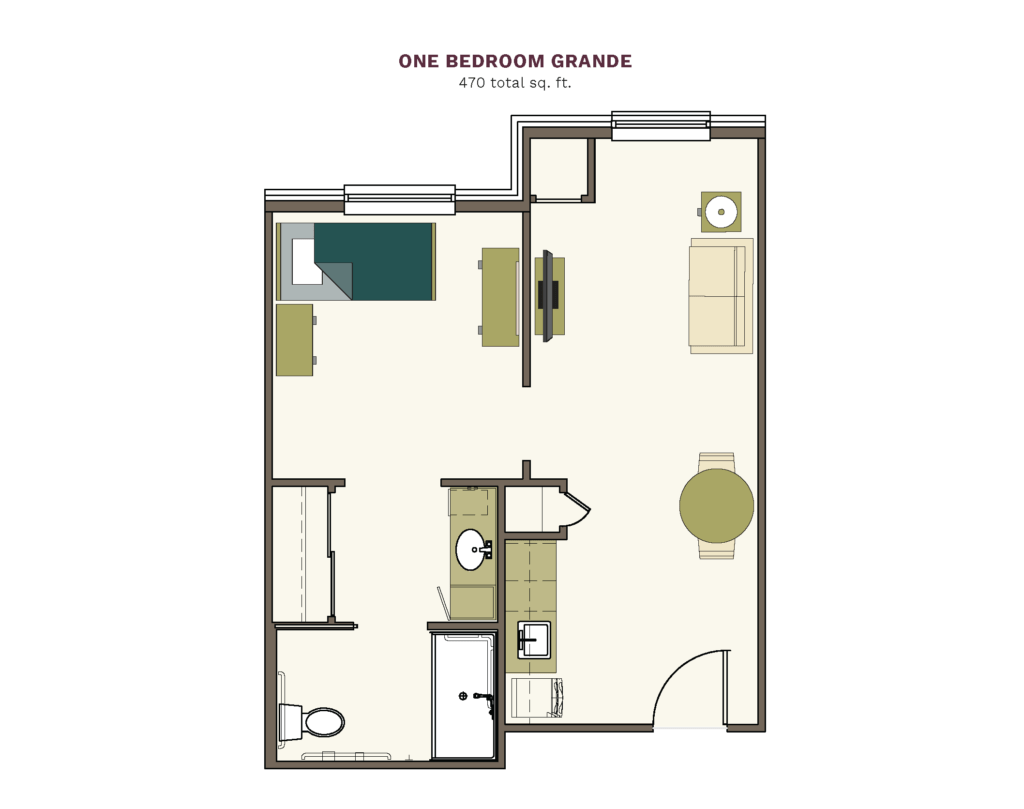 Assisted Living One Bedroom Grande floor plan image.